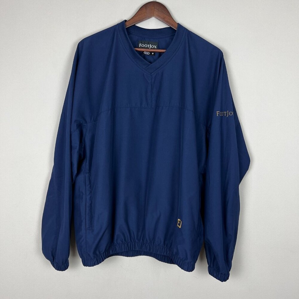 Footjoy Jacket Men Medium Navy Blue Golf Pullover V-Neck Windbreaker Performance